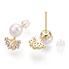 Clear Cubic Zirconia Tree of Life Stud Earrings with Natural Pearl PEAR-N020-06I-1