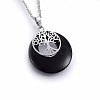 Natural Black Onyx(Dyed & Heated) Flat Round Pendants G-I357-A01-1