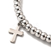 304 Stainless Steel Cross Charm Bracelet with 201 Stainless Steel Round Beads for Women BJEW-B057-24P-2