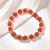 Natural Peridot Chip & Natural Carnelian Round Beaded Stretch Bracelets for Women BJEW-JB13279-02-1