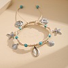 Bohemian Style Sea Animal Alloy Charms Synthetic Turquoise & Cotton Cord Braided Anklets FS-WGB3C8E-02-2