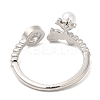 Plastic Pearl Christmas Deer Open Cuff Ring with Cubic Zirconia RJEW-R139-01P-2