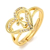 Heart with Letter Rack Plating Brass Micro Pave Clear Cubic Zirconia Adjustable Rings for Women RJEW-I105-01G-T-1