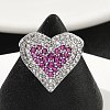 Heart Brass Micro Pave Cubic Zirconia Cuff Rings for Women RJEW-A069-12P-3