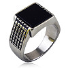 304 Stainless Steel with Natural Obsidian Finger Rings FS-WGC2D4C-15-1