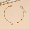 Brass Pave Clear Cubic Zirconia Flower Charm 304 Stainless Steel and Glass Chain Anklets for Women FS-WG0557A-05-1