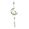 Wire Wrapped Green Natural  Aventurine Chips & Brass Moon Pendant Decorations HJEW-TA00103-02-1