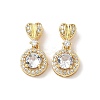 Brass Pave Clear Cubic Zirconia Flat Round with Heart Pendants KK-Q068-18G-1