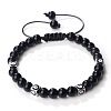 Trendy Ethnic Style Cube Evil Eye & Round Natural Black Onyx(Dyed & Heated) Beaded Stretch Bracelets PJ2289-1-1