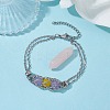 Natural Rose Quartz Bullet Link Bracelets BJEW-JB09813-01-4