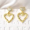 Hollow Heart Brass Micro Pave Clear Cubic Zirconia Dangle Stud Earrings EJEW-Z099-02G-02-1