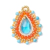 Natural Dyed Magnesite Faceted Round and Glass Seed Beaded Pendants PALLOY-MZ01218-02-1