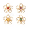 4Pcs 4 Styles Natural Amethyst & Quartz Crystal & Green Aventurine & Carnelian Round Copper Wire Wrapped Flower Pendants PALLOY-TA00258-1