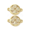 Rack Plating Brass Micro Pave Clear Cubic Zirconia Flat Round with Flower Connector Charms KK-C052-40G-1