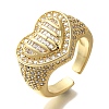 Rack Plating Heart Brass Clear Cubic Zirconia Wide Open Cuff Rings RJEW-S411-12G-02-1