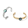 2Pcs 2 Colors Natural Abalone Shell Paua Shell 304 Stainless Steel Hollow Open Cuff Bangle Sets with Enamel BJEW-JB14486-02-2