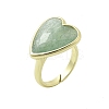 Heart Brass Natural Green Strawberry Quartz  Finger Rings RJEW-D304-01G-C-2