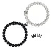 2Pcs Matching Natural Black Matte Stone & Synthetic HowliteRound Beads Stretch Bracelets PT6851-3-1