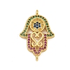 Rack Plating Brass Micro Pave Cubic Zirconia Religion Hamsa Hand Connector Charms KK-C074-55G-2