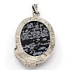Fashionable Retro Antique Silver Necklace Findings Alloy Gemstone Oval Pendants X-G-M033-01AS-2