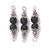 10Pcs Natural Lava Rock Round Beaded Connector Charms PALLOY-JF02715-S-1