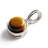 Rhodium Plated 925 Sterling Silver Pave Natural Tiger Eye Half Round Charms G-NH0001-12G-2