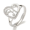 Heart with Letter Rack Plating Brass Micro Pave Cubic Zirconia Adjustable Rings for Women RJEW-I105-06P-K-1