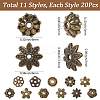 220Pcs 11 Styles Alloy Fancy Bead Caps TIBE-SP0001-19-2