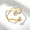 Leaf & Flat Round 304 Stainless Steel White Shell Cuff Rings for Women RJEW-G346-01G-02-1