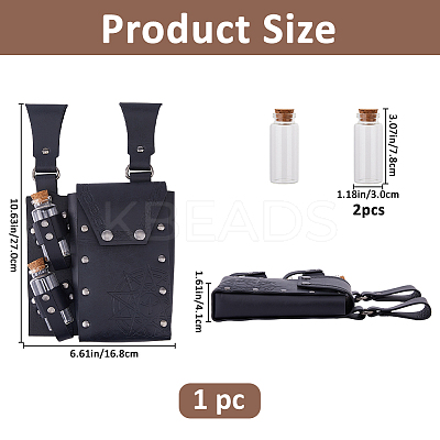 Rectangle PU Leather Medieval Waist Belt Bag with 2Pcs Glass Potion Bottles AJEW-WH0752-297A-1
