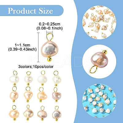 30Pcs 3 Colors Natural Cultured Freshwater Pearl Pendant PALLOY-YW00058-1