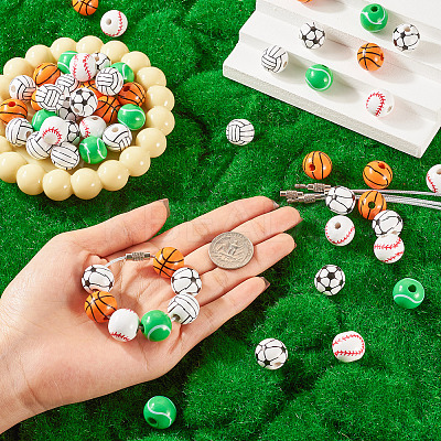 DIY Sports Ball Wood & 304 Stainless Steel  Keychain Making Kits DIY-TA0010-99-1