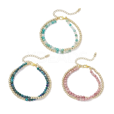 3Pcs Natural Rhodonite & Chrysocolla & Lapis Lazuli &  Dyed Hemimorphite Round Beadeds Double-layered Bracelets for Women BJEW-JB12095-1