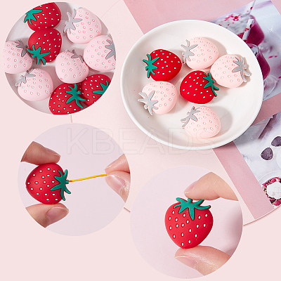 12Pcs 2 Colors Strawberry Food Grade Eco-Friendly Silicone Focal Beads SIL-SC0002-31-1