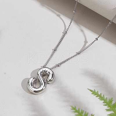 1pc Brass Chain with Alloy Letter Pendants Necklaces NJEW-LP0001-41S-P-1