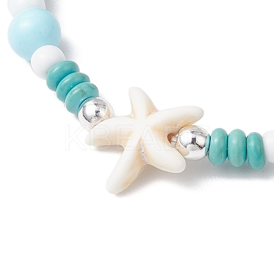 Synthetic Turquoise & Porcelain & Dyed Natural Howlite Beads Stretch Bracelets for Women BJEW-JB11793-01-1