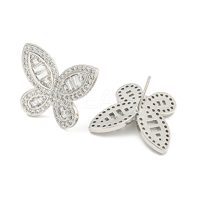 Rack Plating Brass Pave Clear Cubic Zirconia Stud Earring Finding EJEW-C102-33P-1