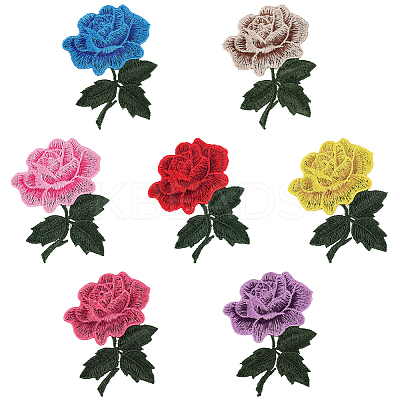 14Pcs 7 Colors Rose Flower Shape Computerized Embroidery Cloth Iron on/Sew on Patches PATC-CP0001-04-1