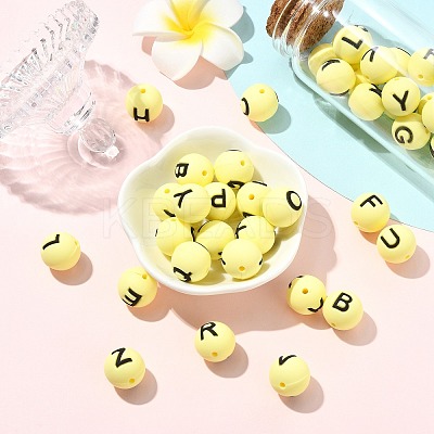 1 Set 26Pcs Yellow Round with Letter Silicone Beads ST-CJ0041-015-1
