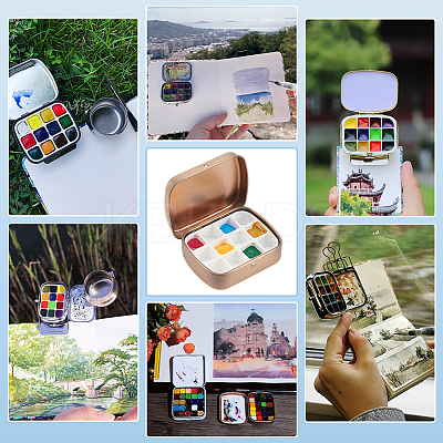 Rectangle Iron Tin Cans with 12-Grid Plastic Empty Watercolor Paint Pans CON-PH0003-12-1