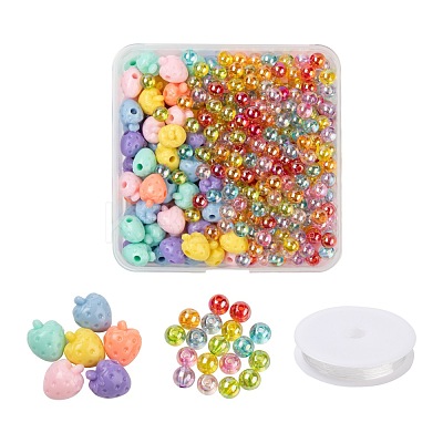 380Pcs Strawberry & Round Acrylic Beads with 1 Roll Clear Elastic Crystal Thread DIY-LS0001-08-1