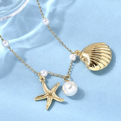 304 Stainless Steel Starfish Shell Shape Pendant Necklaces for Women NJEW-F356-02G-1