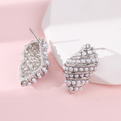 Brass Conch Stud Earrings EJEW-H165-01C-P-1