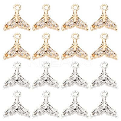 16Pcs 2 Colors Brass Micro Pave Clear Cubic Zirconia Charms KK-DC0001-09-1