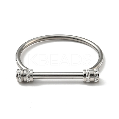 304 Stainless Steel D Shape Bar Screw Bangle with Cubic Zirconia LS-STAS-E057-01P-1