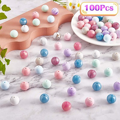 100Pcs 15mm Silicone Beads Multicolor Round Silicone Beads Kit Loose Bulk Silicone Beads for Keychain Making Necklace Bracelet Crafts JX325A-1
