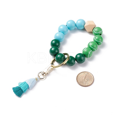 Round & Polygon Natural Wood Beads Stretch Bracelets Keychains KEYC-JKC00318-1