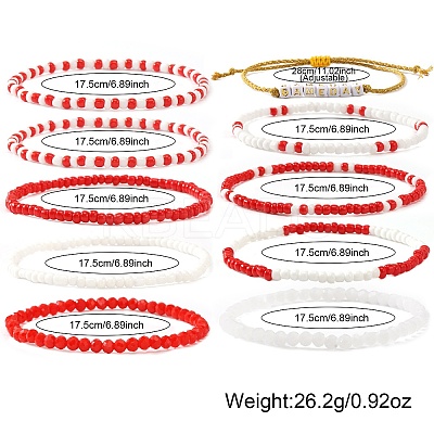 10Pcs Glass Seed Bead & Glass Stretch Bracelets ZB7764-1-1