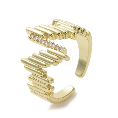 Brass Micro Pave Cubic Zirconia Open Cuff Ring RJEW-K256-55G-1