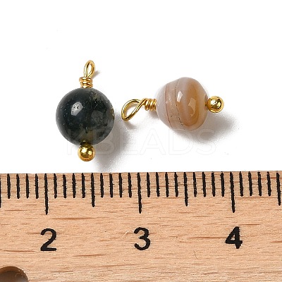 Dyed Natural Agate Round Charms with Real 18K Gold Plated Brass Loops KK-P242-09A-G-1